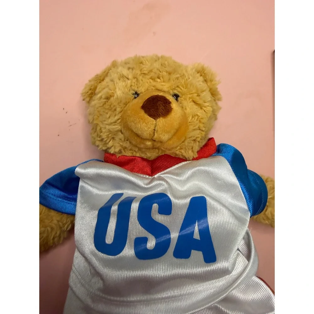 Tan Plush Teddy Bear Team USA Athletic Uniform Jersey Shorts 9‎ Inch Stuffed Toy